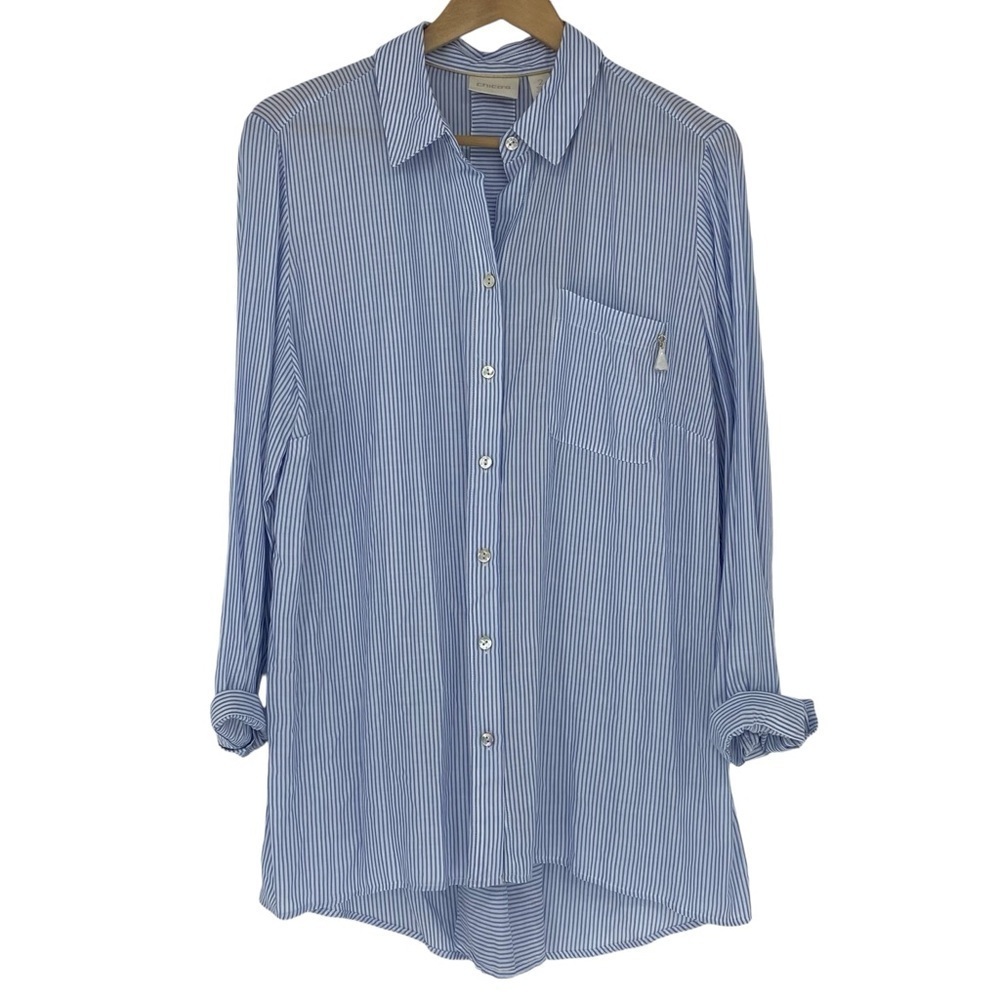 Chico's stripe blue white easy shirt button down long sleeve collared NWT - Picture 4 of 15